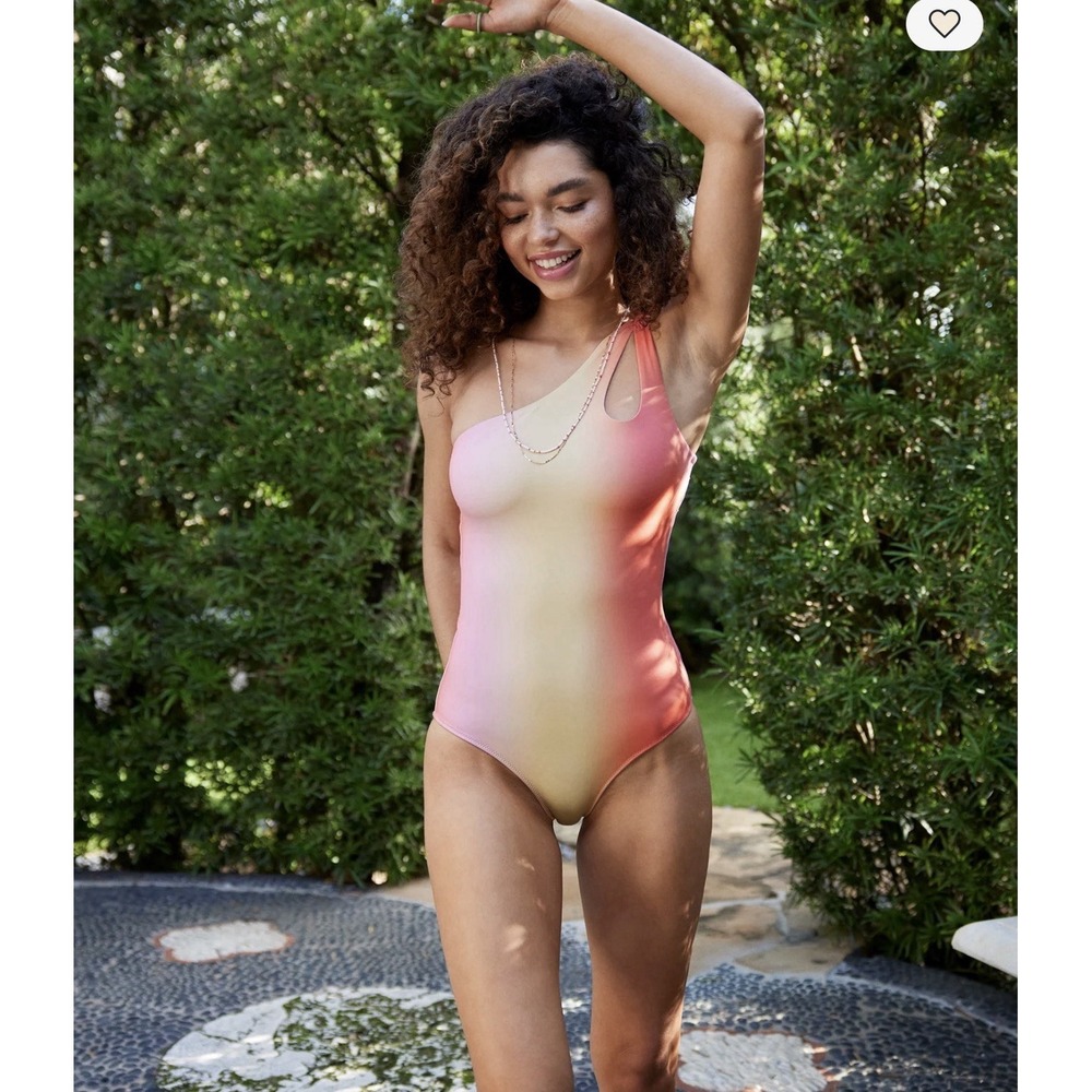 Aerie One Piece One Shoulder‎ Gradient Pastel Swimsuit Women's Size XL NWOT